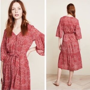 Xirena Morgan Floral Bandana Print Midi Dress Red‎ Flag size xs 100% cotton